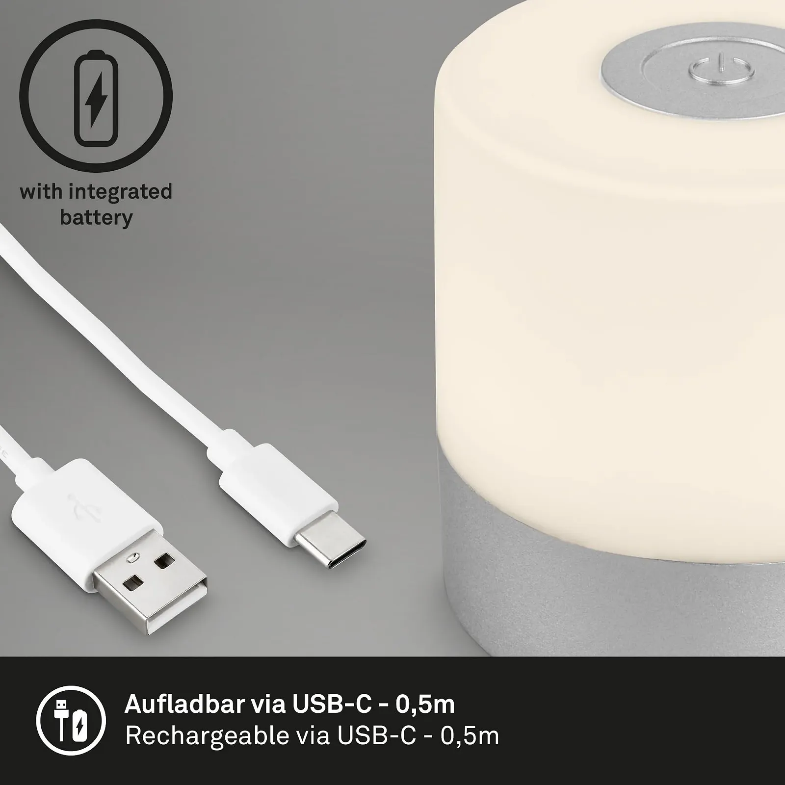 Настольная лампа BRILONER Mini LED беспроводная сенсорная USB-C 7 x 7 см Серебристая, фото №4