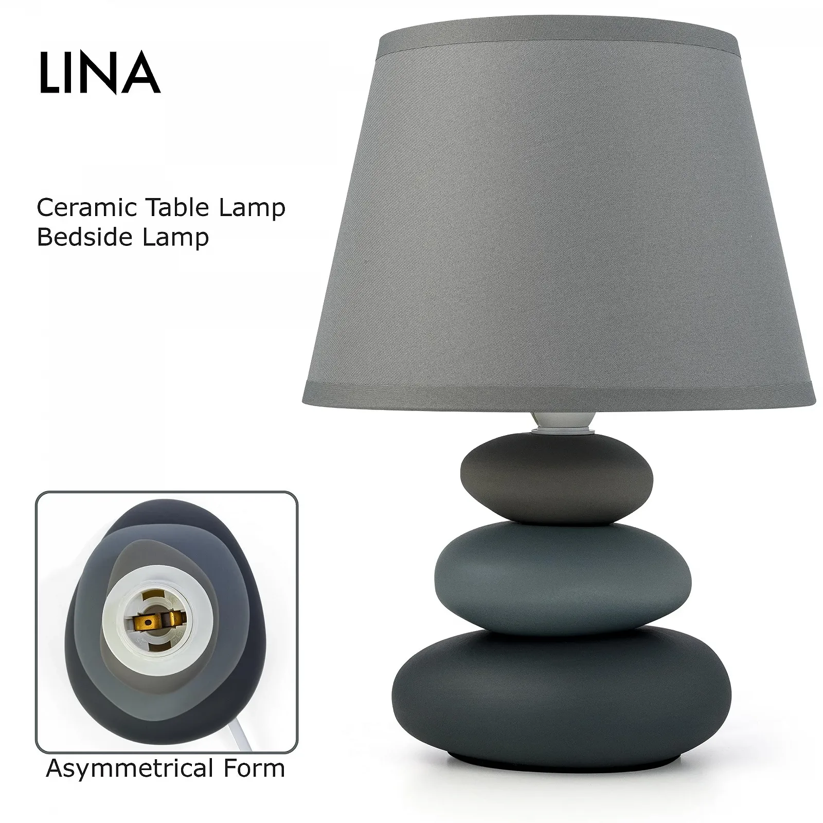 Настільна лампа Urban Lifestyle Lina Ceramic E14 LED Grey Matt, фото №3