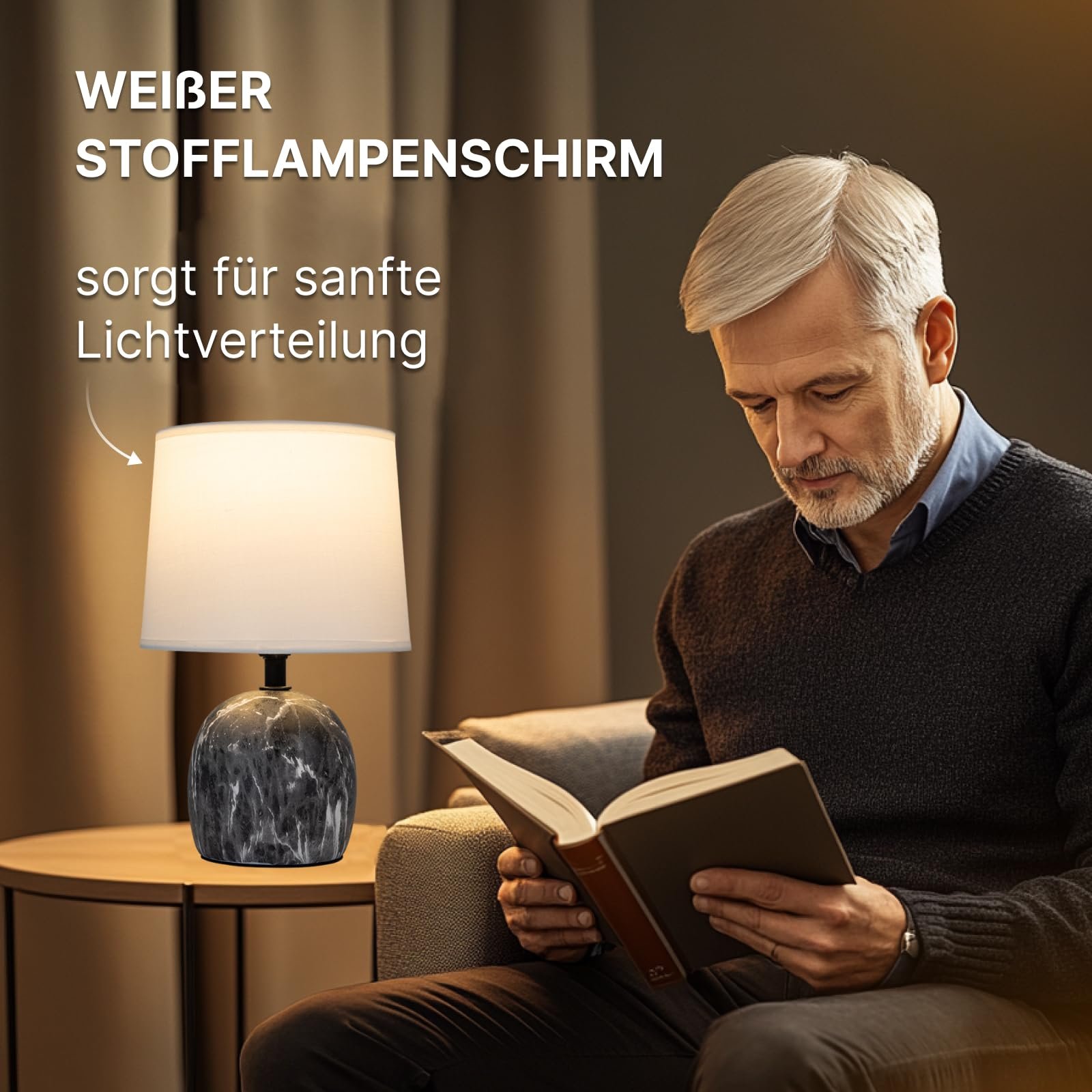 Настільна лампа Arte Lamp TITAWIN A5022LT-1GY текстильний плафон сіра хром, фото №7