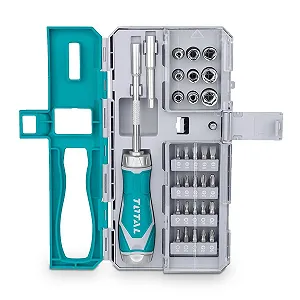 Реверсивна викрутка TOTAL з набором біт та головок 33 штуки 1/4 дюйма - Фото 1
