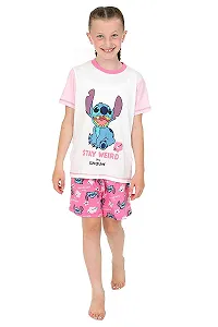 Пижама Lilo and Stitch Stay Weird для девочек, розово-белая synthetic.ua - Фото 1