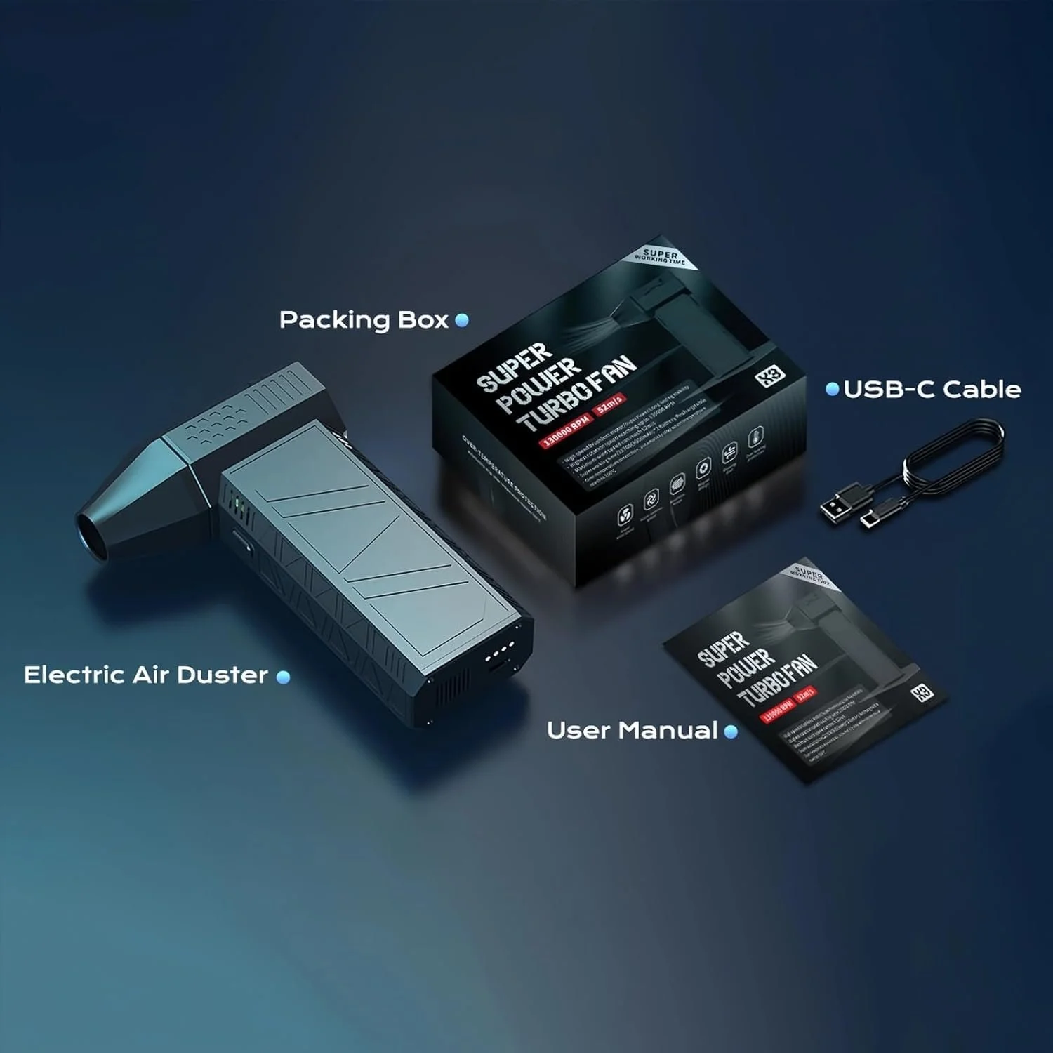 Аккумуляторный очиститель воздуха Jet Dry Ban QC20W 130 000 об/мин Портативная турбо-вентиляторная воздуходувка QC20W 20W Quick Charging, фото №8