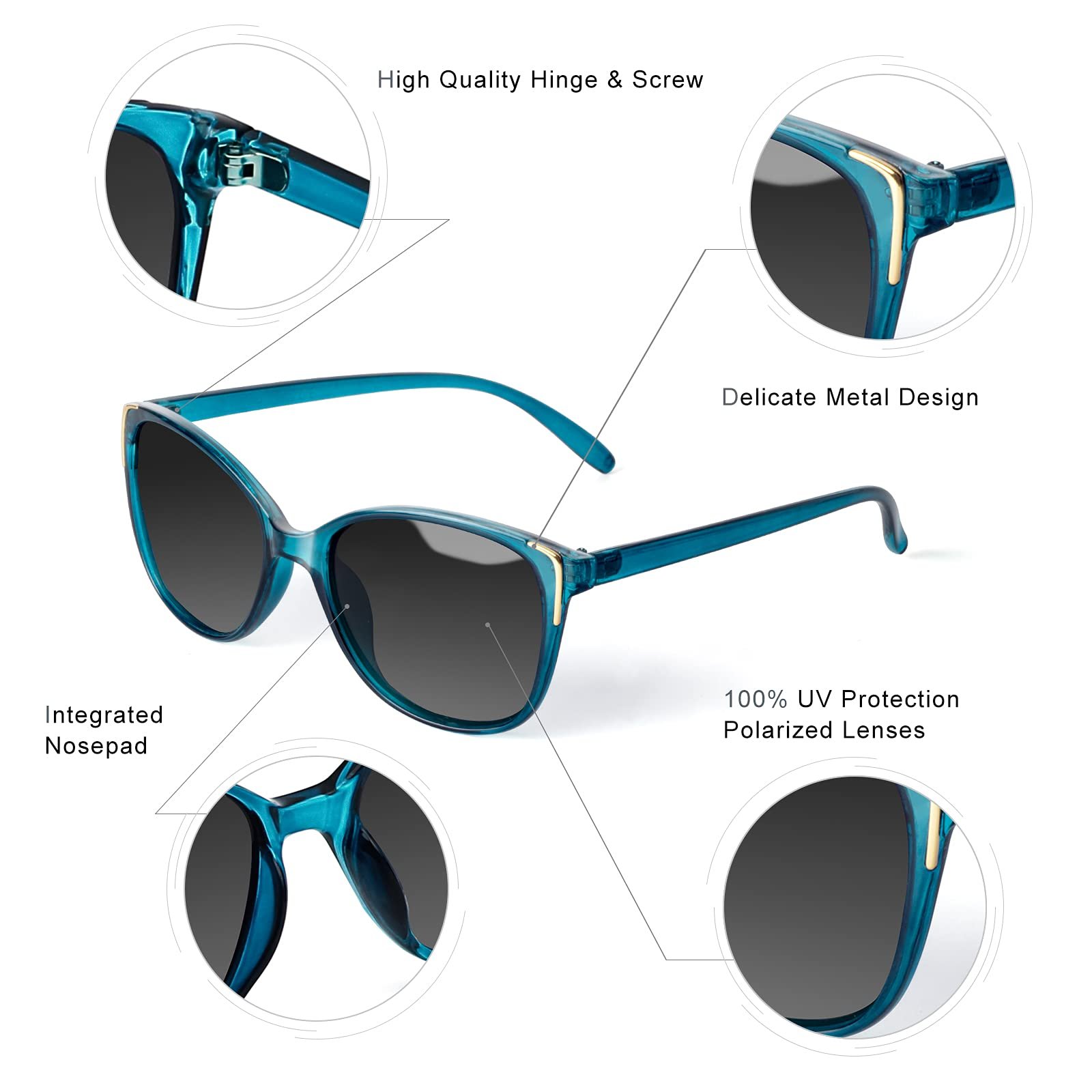 Сонцезахисні окуляри Cateye Face Shadow Поляризовані з UV400 захистом Металева декорація Сучасні Надлегкі Для вулиці, фото №6