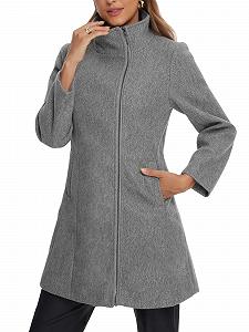 Пальто Allegra K женское с длинными рукавами, на молнии, с воротником-стойкой и карманами - Фото 1