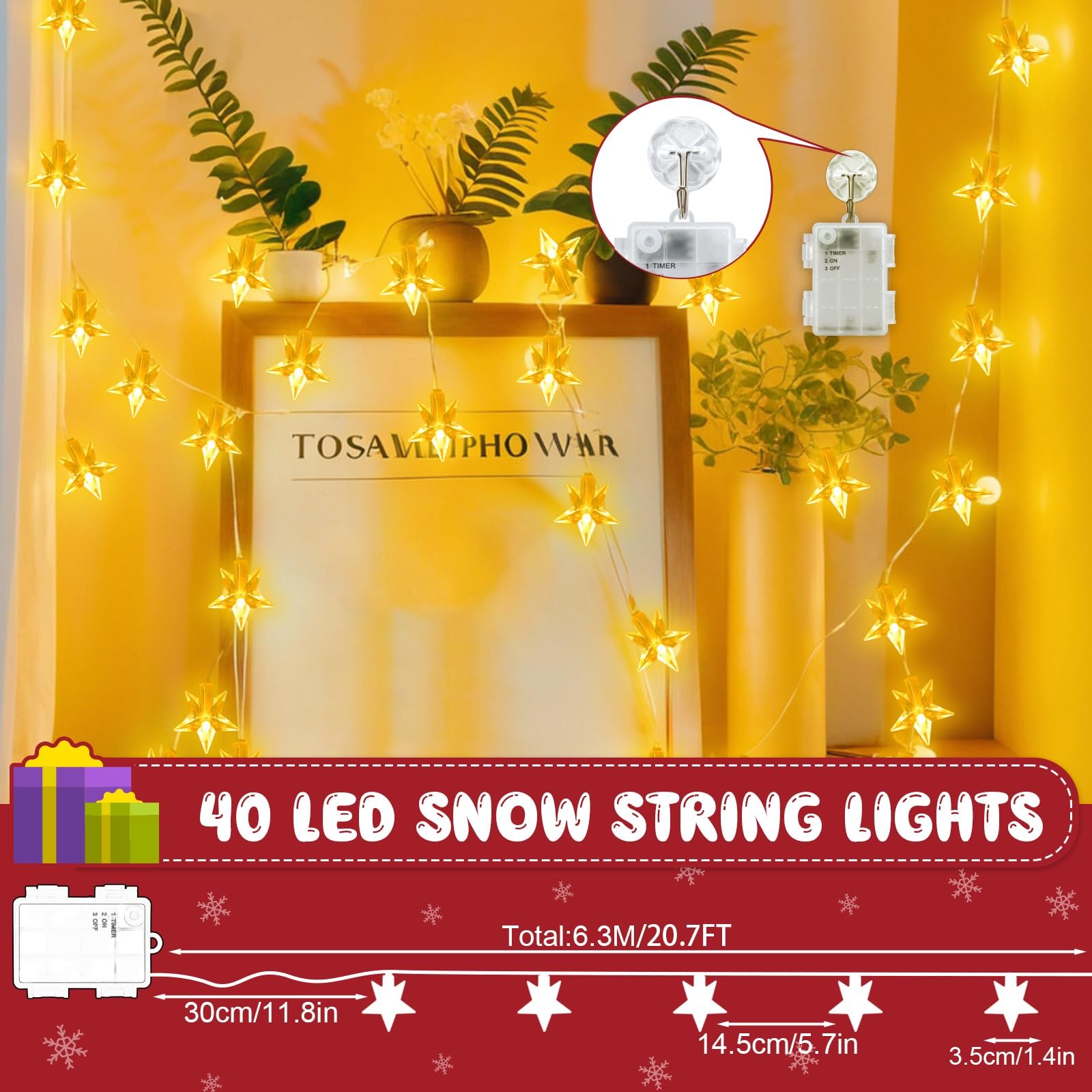 Гирлянда Gcstnn Звезда 6 м 40 LED Теплый Белый, фото №5