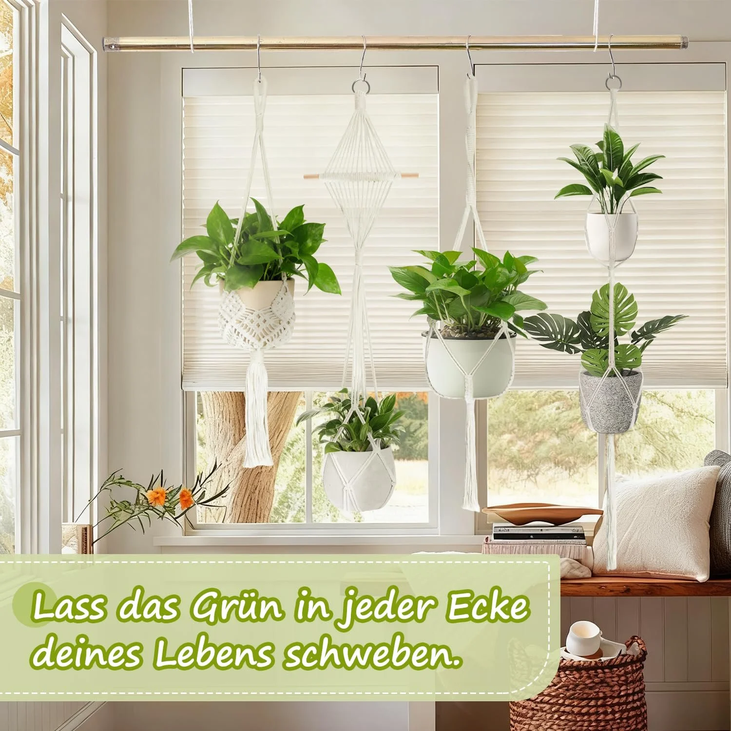 Набір підвісних кошиків макраме Petutu 4 шт. бавовняні ручна робота Білий, фото №3 Набір підвісних кошиків макраме Petutu 4 шт. бавовняні ручна робота Білий, фото №3