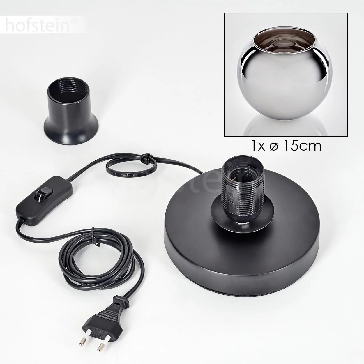 Настільна лампа Koyoto Метал/Скло 15 см 1 x E27 Чорний/Хром, фото №6