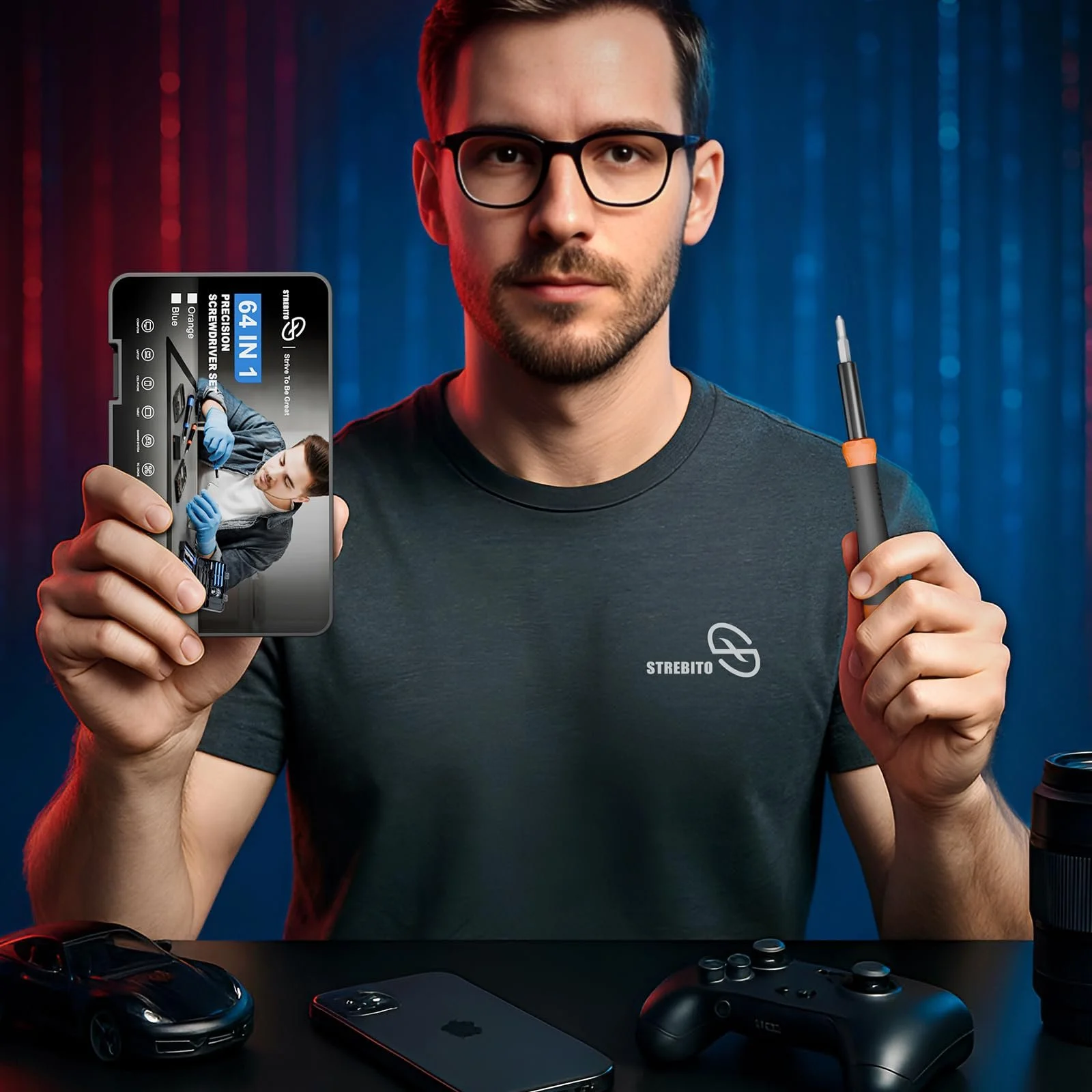 Набір прецизійних викруток STREBITO 64 предмети магнітний з аксесуарами, фото №8