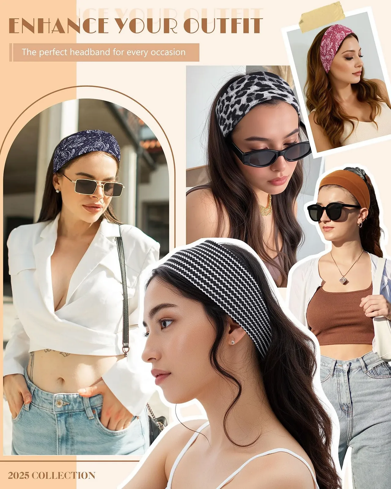 Пов'язка на голову Бавовняна еластична Kajeer Набір з 5 штук, фото №5