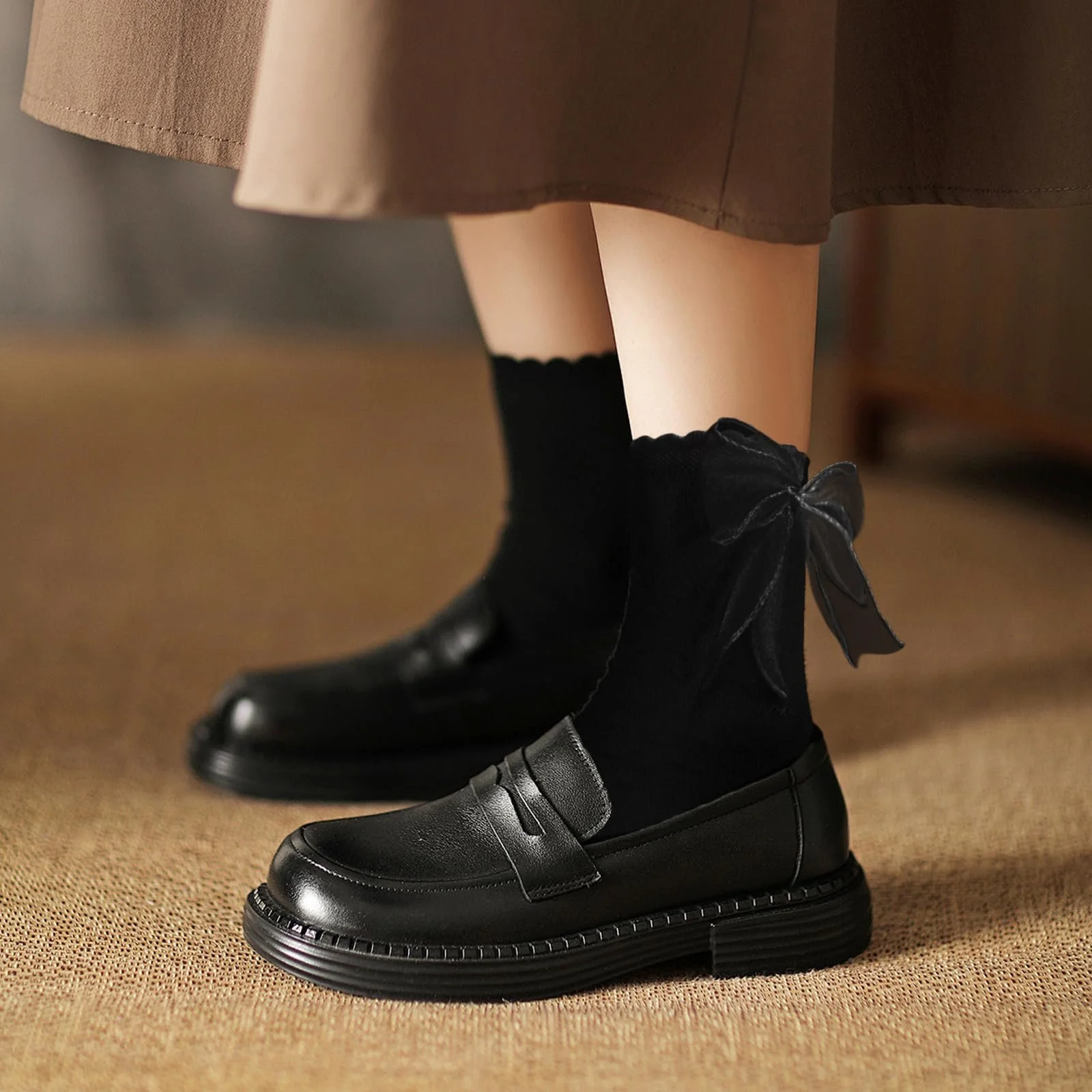 4 пары черно-белых носков с оборками и кружевом для женщин и девочек, балетные носки с вязаным кружевом, носки для платья принцессы с бантом, носки до середины голени для вечеринок, ежедневных фестивалей, фото №5