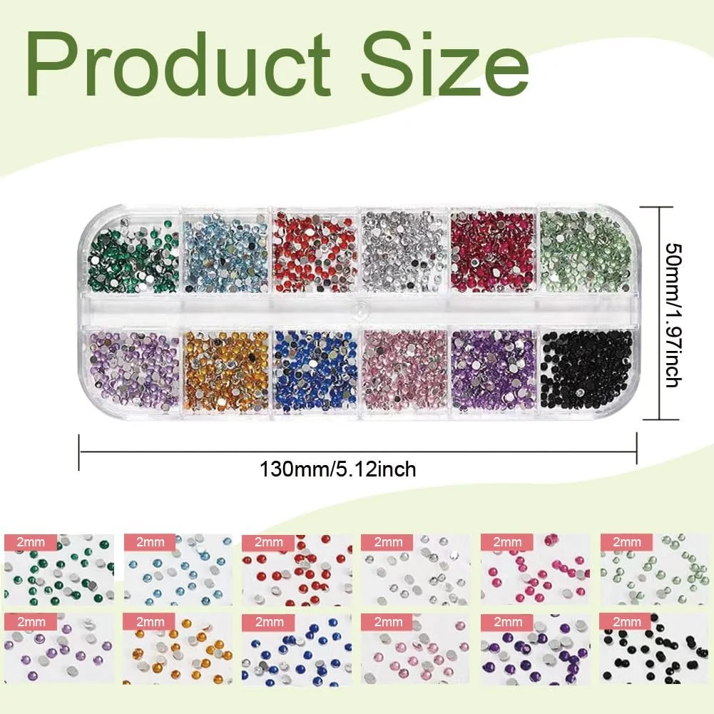 Набір страз для нігтів 2 мм, 1500 шт, різнокольорові, фото №4