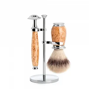 Набор для бритья MÜHLE Purist Silvertip Fibre Т-образная бритва Karelian Burl Birch - Фото 1