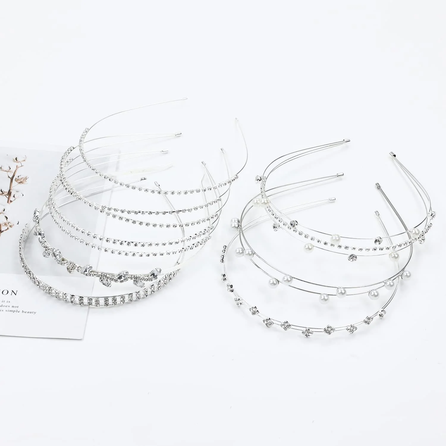 Обруч Метал, сріблястий, оздоблений стразами, перлами та блискітками, 8 шт, фото №7 Обруч Метал, сріблястий, оздоблений стразами, перлами та блискітками, 8 шт, фото №7