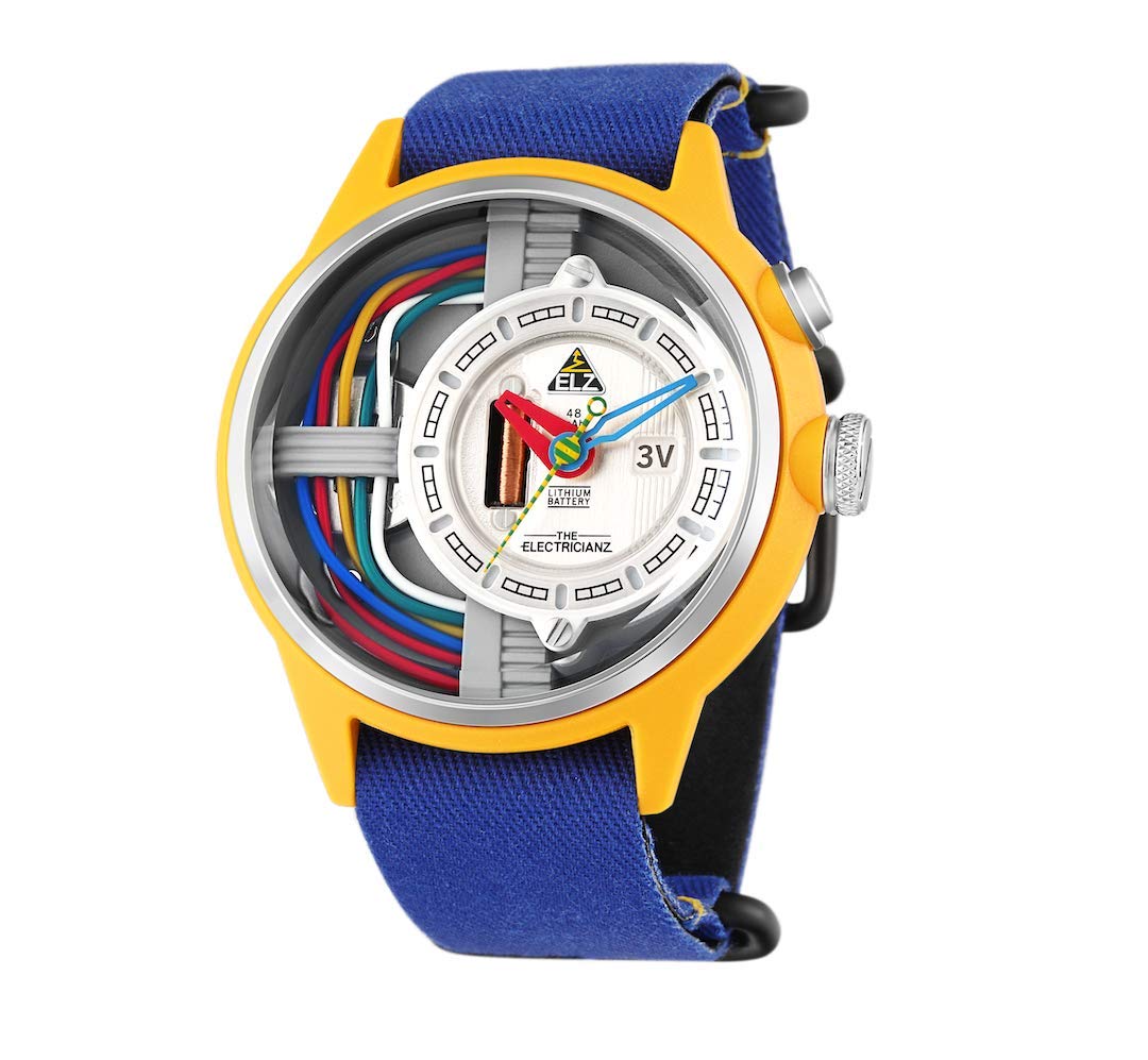 Мужские часы The ElectricianZ CableZ 45 мм Quartz Nylon Electric светло-голубой светло-жёлтый лента, фото №2