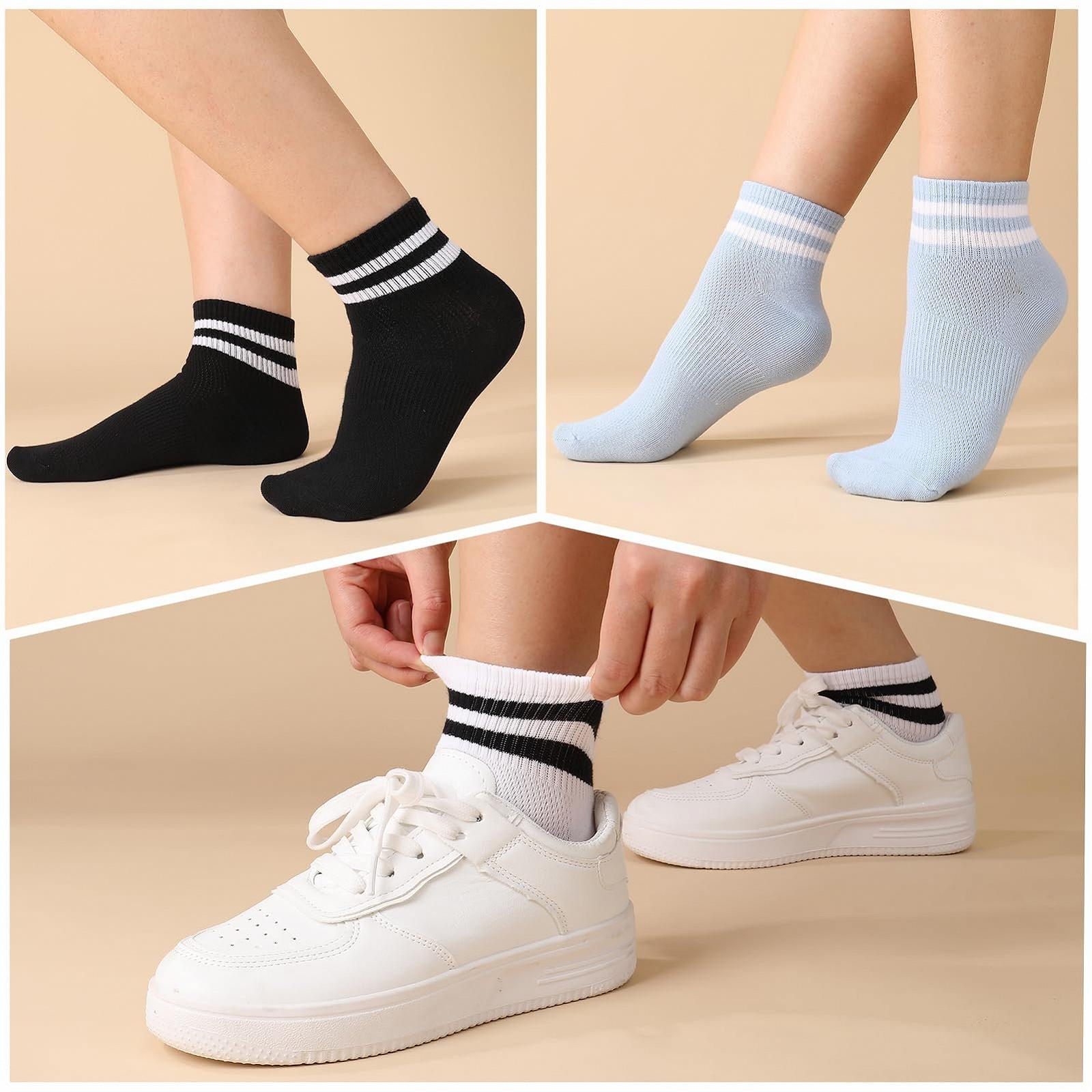 Носки Женские 6 пар Короткие Спортивные Носки из Хлопка в Полоску для Тенниса Спорта Бега Работы Размер 35-38, фото №5