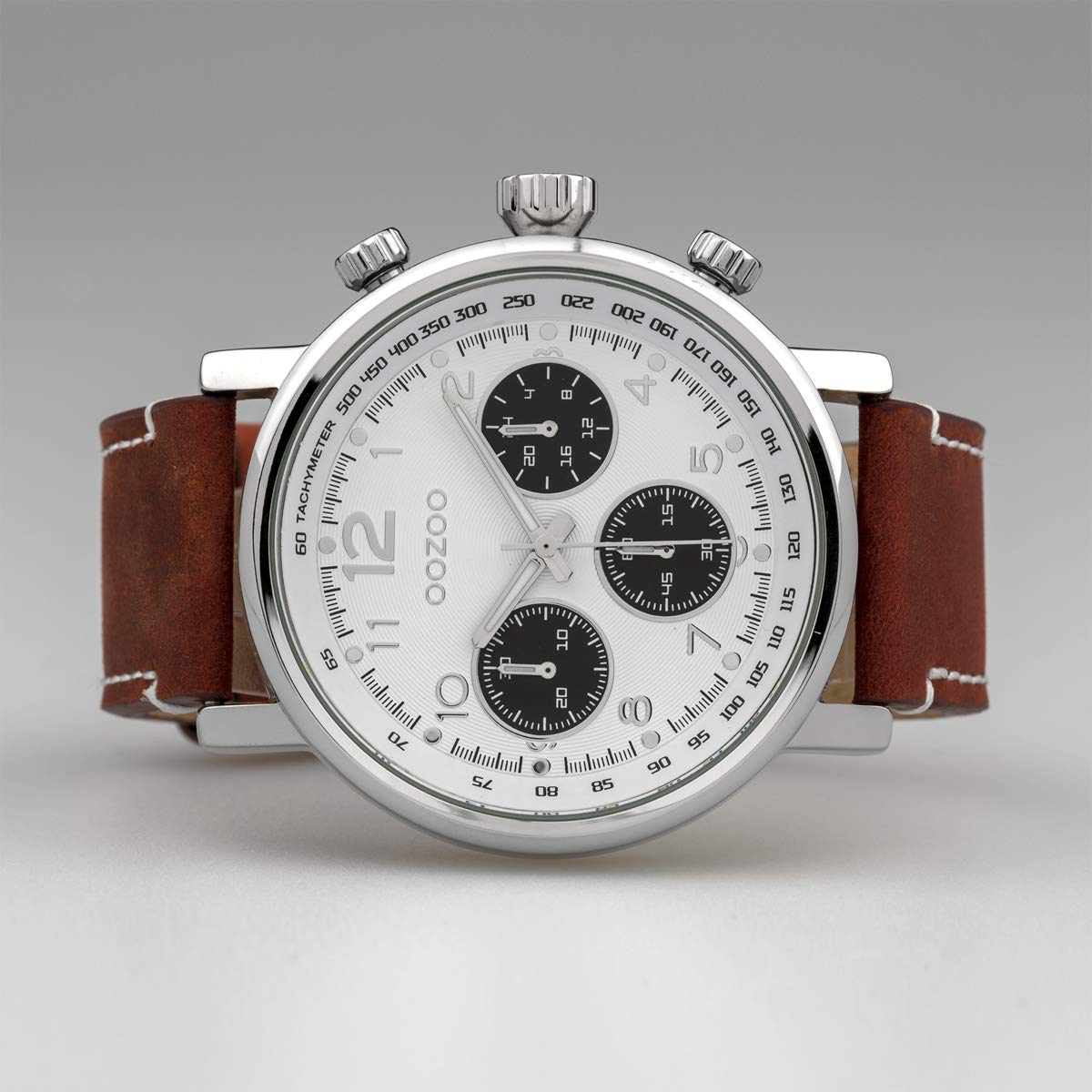 Часы Oozoo C10060 Мужские Кожаный ремешок 48 мм Белый / Коричнево-Красный, фото №4