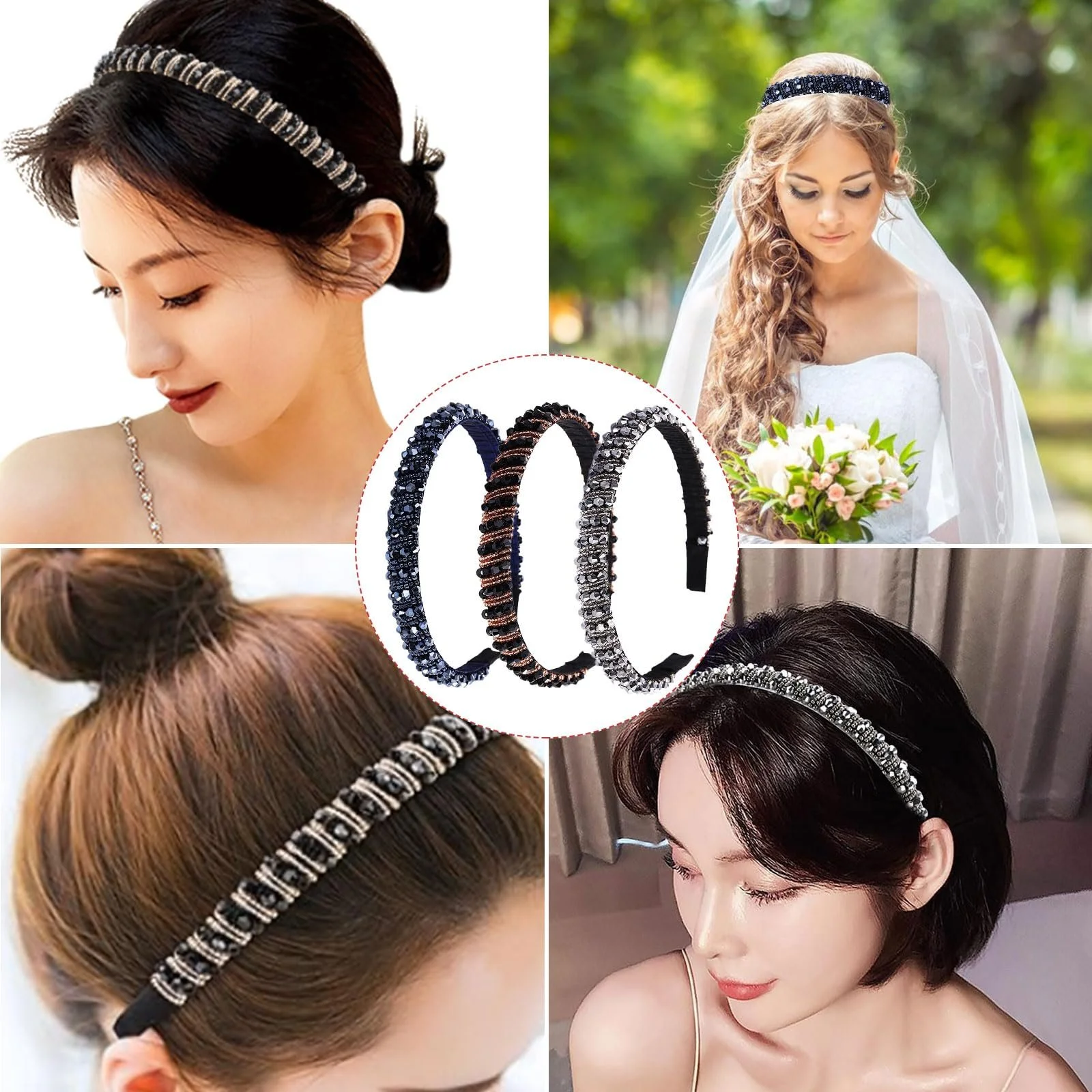 Набір з 3 жіночих блискучих обручів для волосся, фото №7