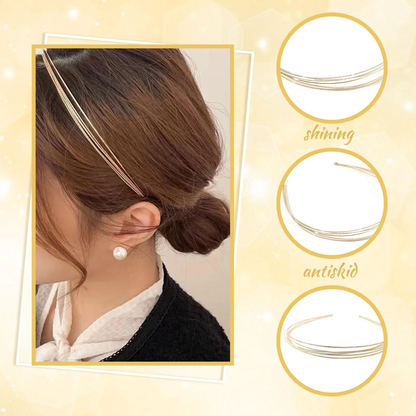 Обруч Металл Многослойный 2 шт. Золотой, фото №3