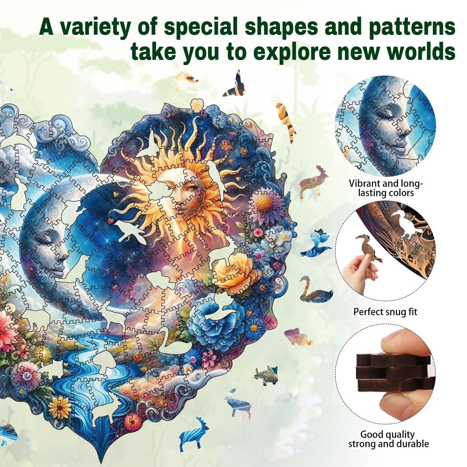 Деревянный пазл Sun and Moon 200 элементов Уникальная форма животных, фото №2 Деревянный пазл Sun and Moon 200 элементов Уникальная форма животных, фото №2