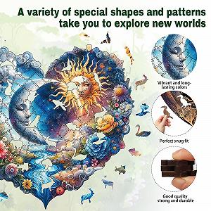 Деревянный пазл Sun and Moon 200 элементов Уникальная форма животных synthetic.ua - Фото 1