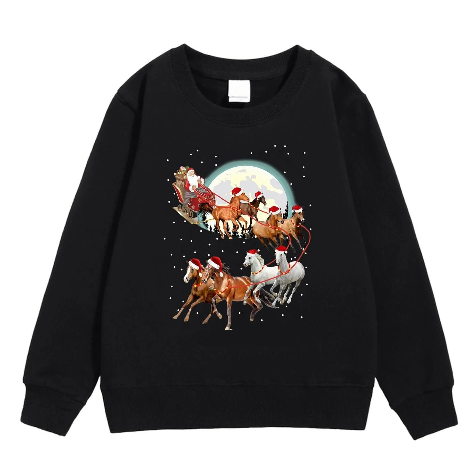 Рождественский джемпер Детский Рождественский для девочек Рождественский джемпер с принтом лошади Круглый вырез Толстовки Длинный рукав Зимний Длинный рукав Мягкий Повседневный Зимний джемпер Удобные праздничные топы, фото №4