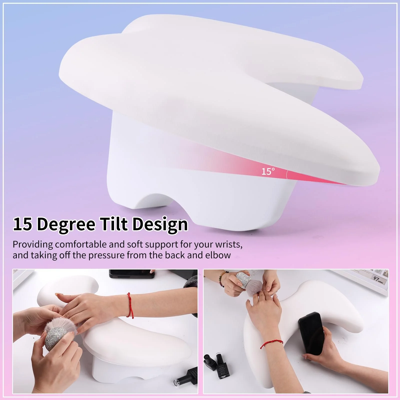 Підставка для рук U-подібна lootaan для манікюру зі знімними кронштейнами, мікрофібра, PU шкіра (біла), фото №2