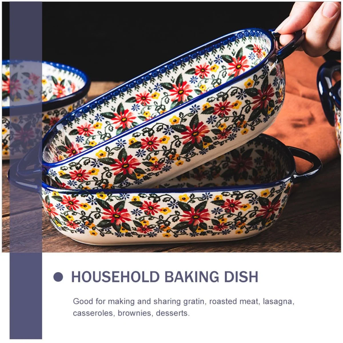 Форма для запекания керамическая прямоугольная с цветочным узором большая, фото №7 Форма для запекания керамическая прямоугольная с цветочным узором большая, фото №7