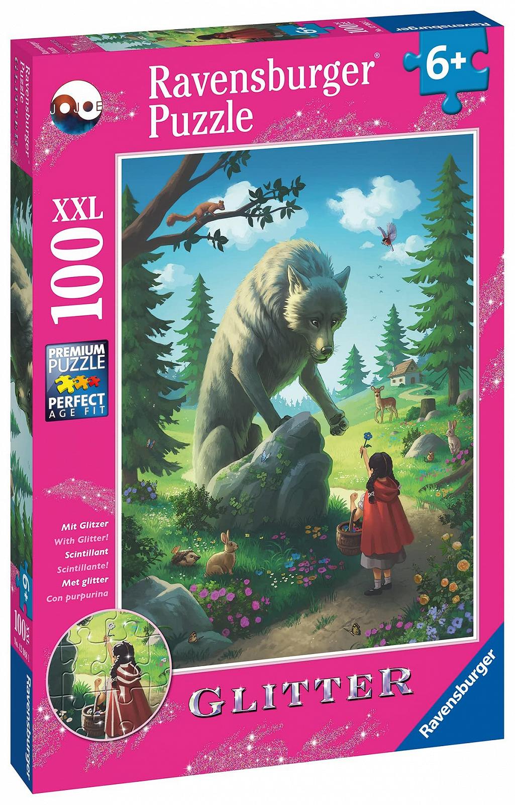 Дитячий пазл Ravensburger Little Red Riding Hood and the Wolf 12988 100 деталей XXL з блискітками, фото №2