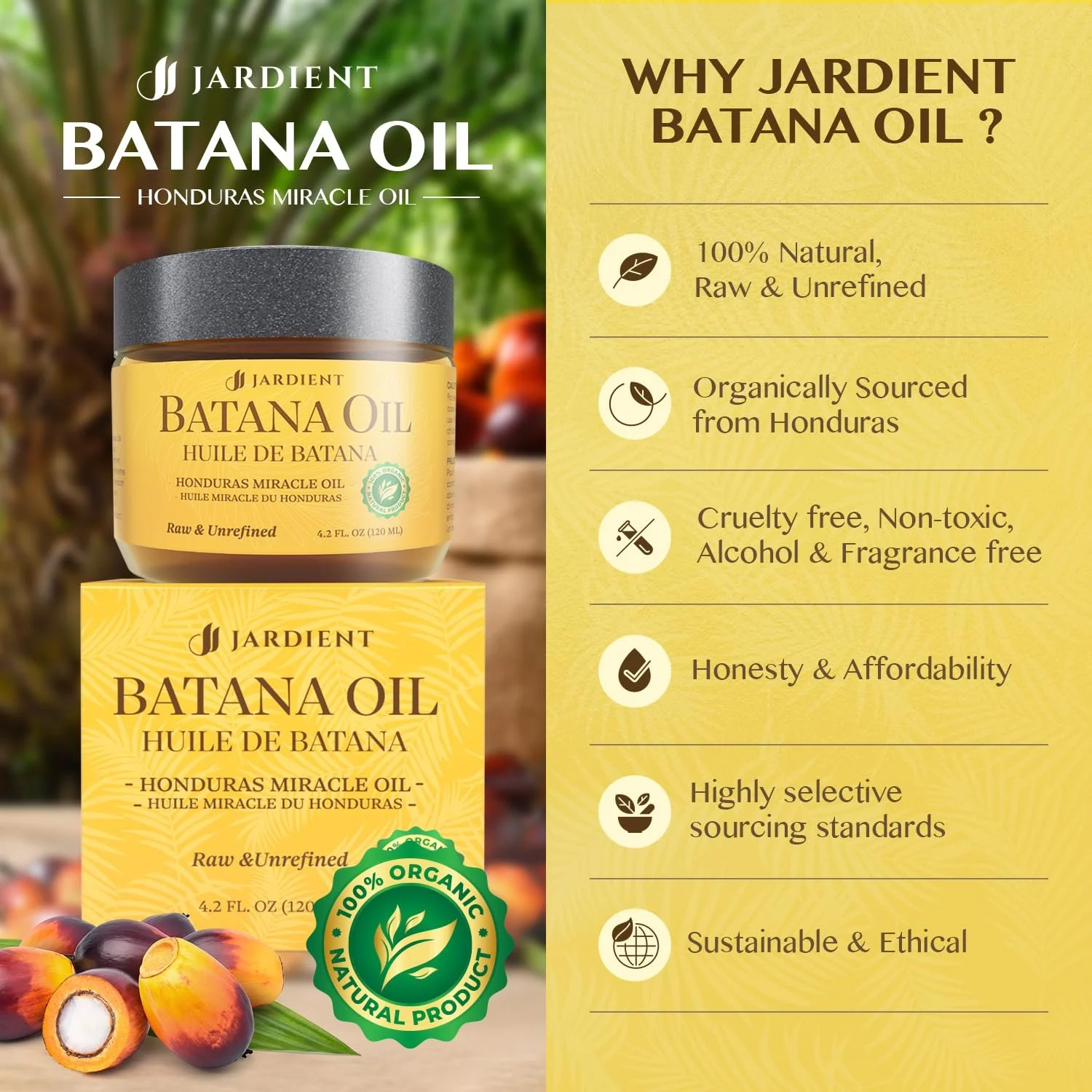 Олія Batana Jardient Сира для росту волосся 100% Чиста та Натуральна Гондураська Органічна 124 мл, фото №7