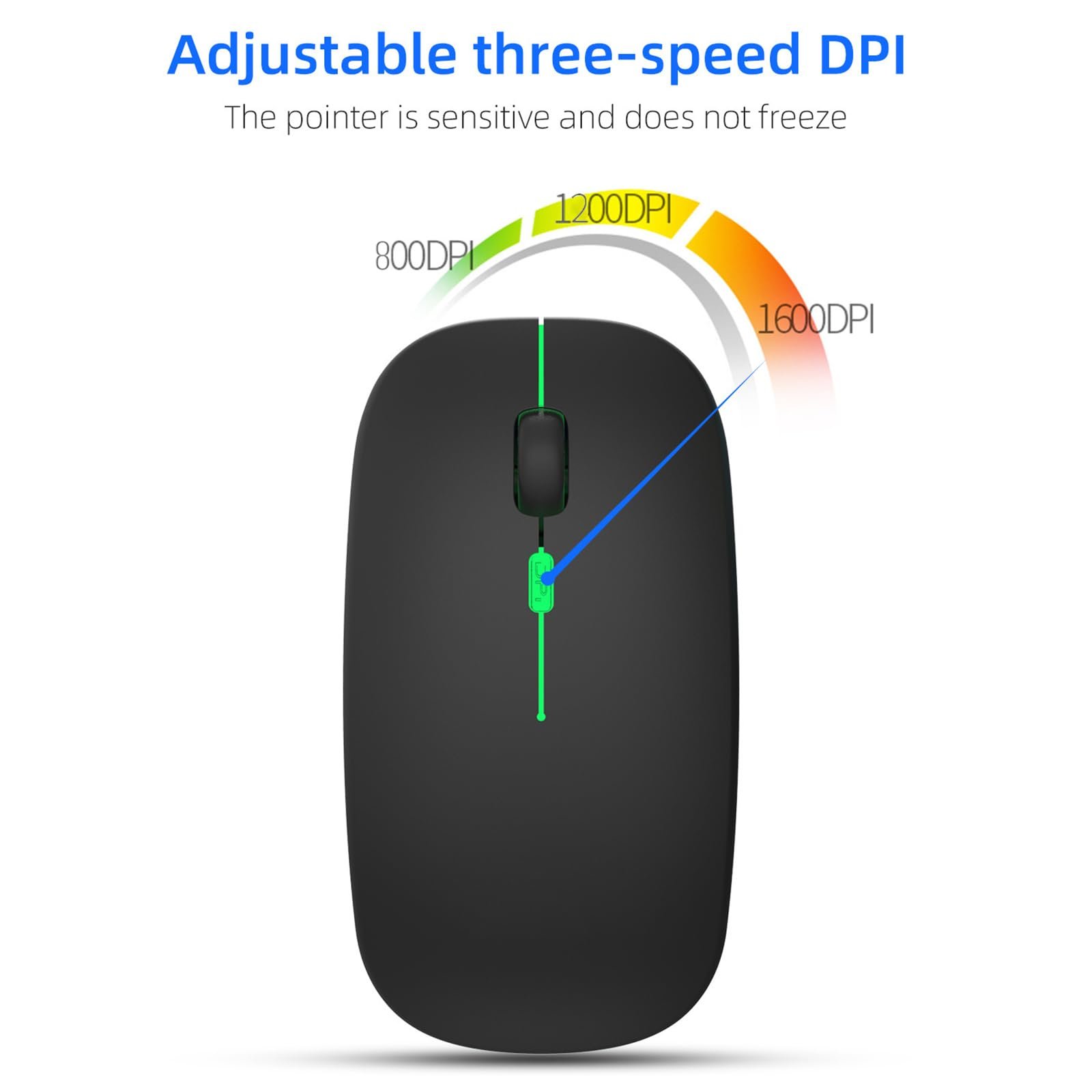 Мышь EasyULT Беспроводная, 2.4GHz USB, Bluetooth 5.1, Перезаряжаемая, 800-1200-1600 DPI, Оптическое отслеживание, Тонкая, С ковриком, Черная, фото №3