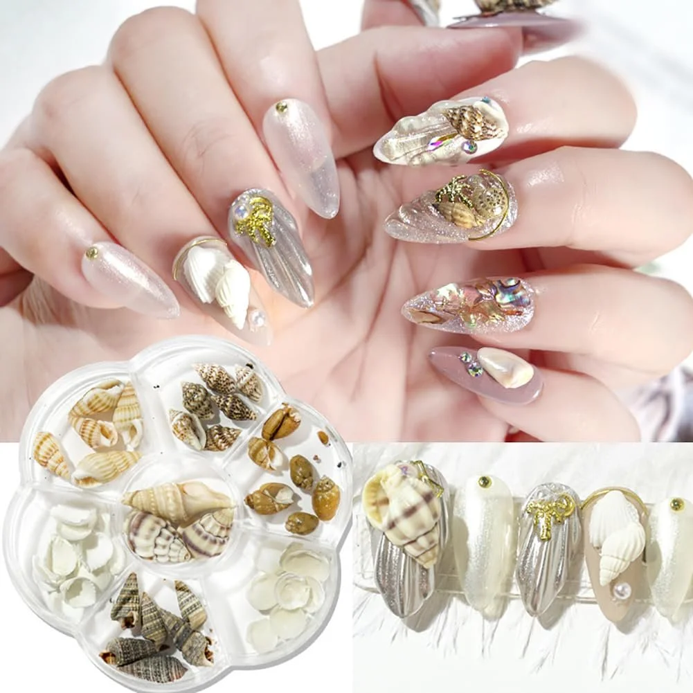 Подвески для ногтей Морская звезда-Ракушка 42 шт., Маленькие ракушки, Летние аксессуары для дизайна ногтей, 3D украшения для ногтей из смолы, фото №2