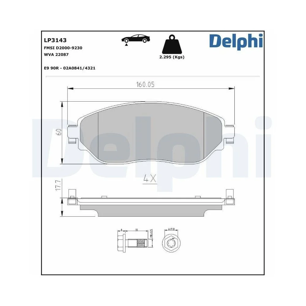 Комплект тормозных колодок, дисковый тормоз DELPHI LP3143 для FIAT NISSAN OPEL RENAULT, фото №1