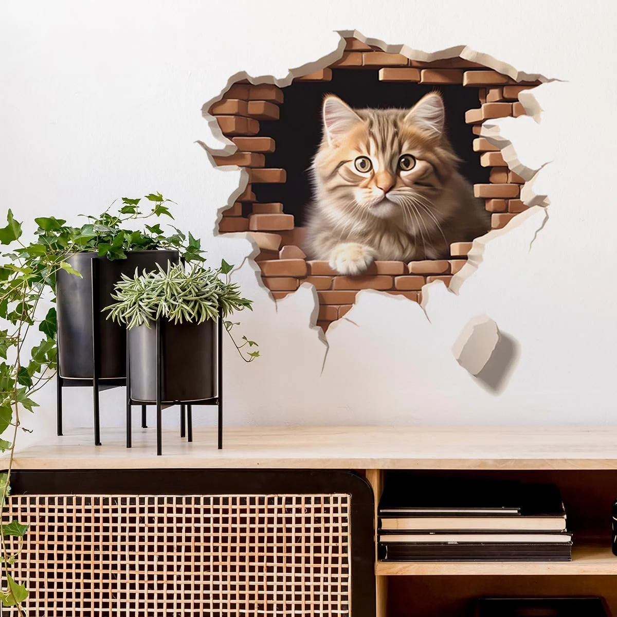 Наклейки на стіну Cartoon Broken Wall Cute Little Cat 30x30 см, фото №2