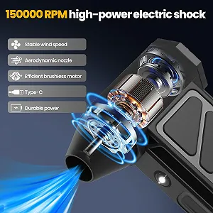 Електрична повітродувка Zaxiva Акумуляторна з LED підсвіткою Turbo та 6 насадками-щітками synthetic.ua - Фото 1