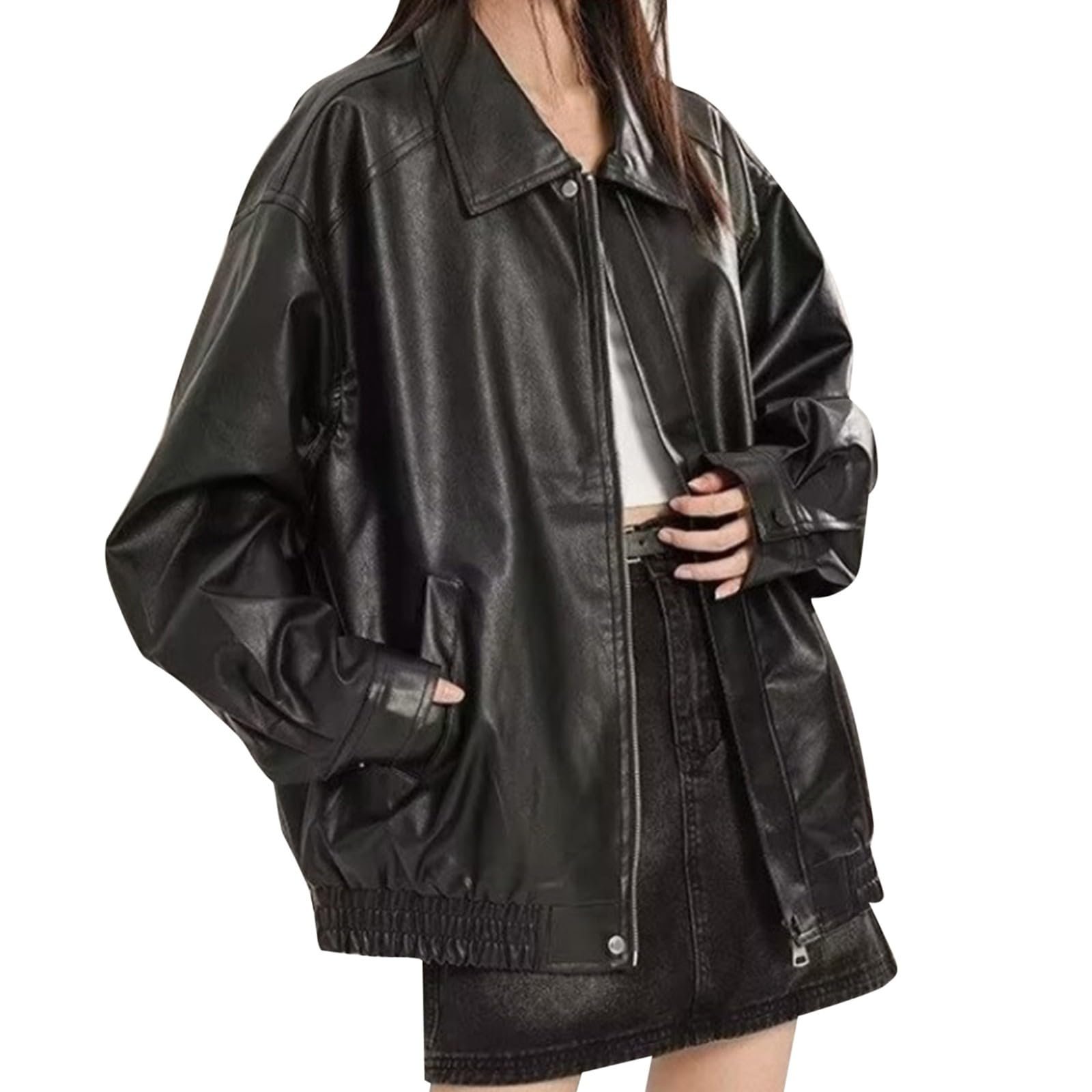 Жіноча куртка PU шкіра Oversize штучна шкіряна куртка Biker Jacket, фото №1 Жіноча куртка PU шкіра Oversize штучна шкіряна куртка Biker Jacket, фото №1