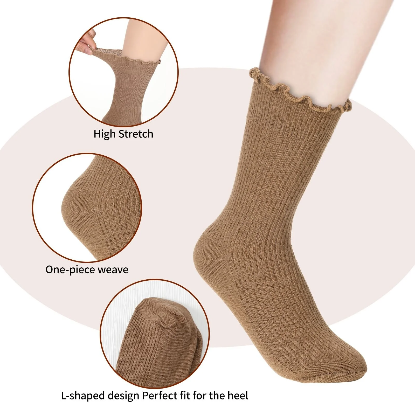 Шкарпетки з рюшами Vin Beauty Жіночі, 6 пар, Кольорові, Бавовна, фото №5