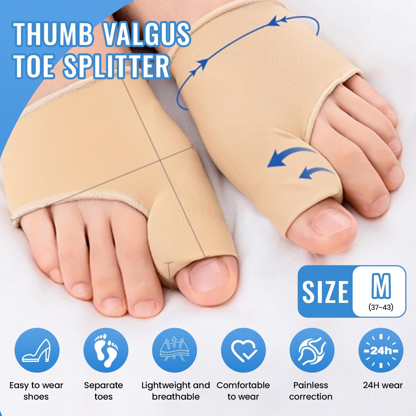 Шкарпетки для корекції Hallux Valgus, 1 пара, M (37-43), бандаж з силіконовими подушечками, фото №3