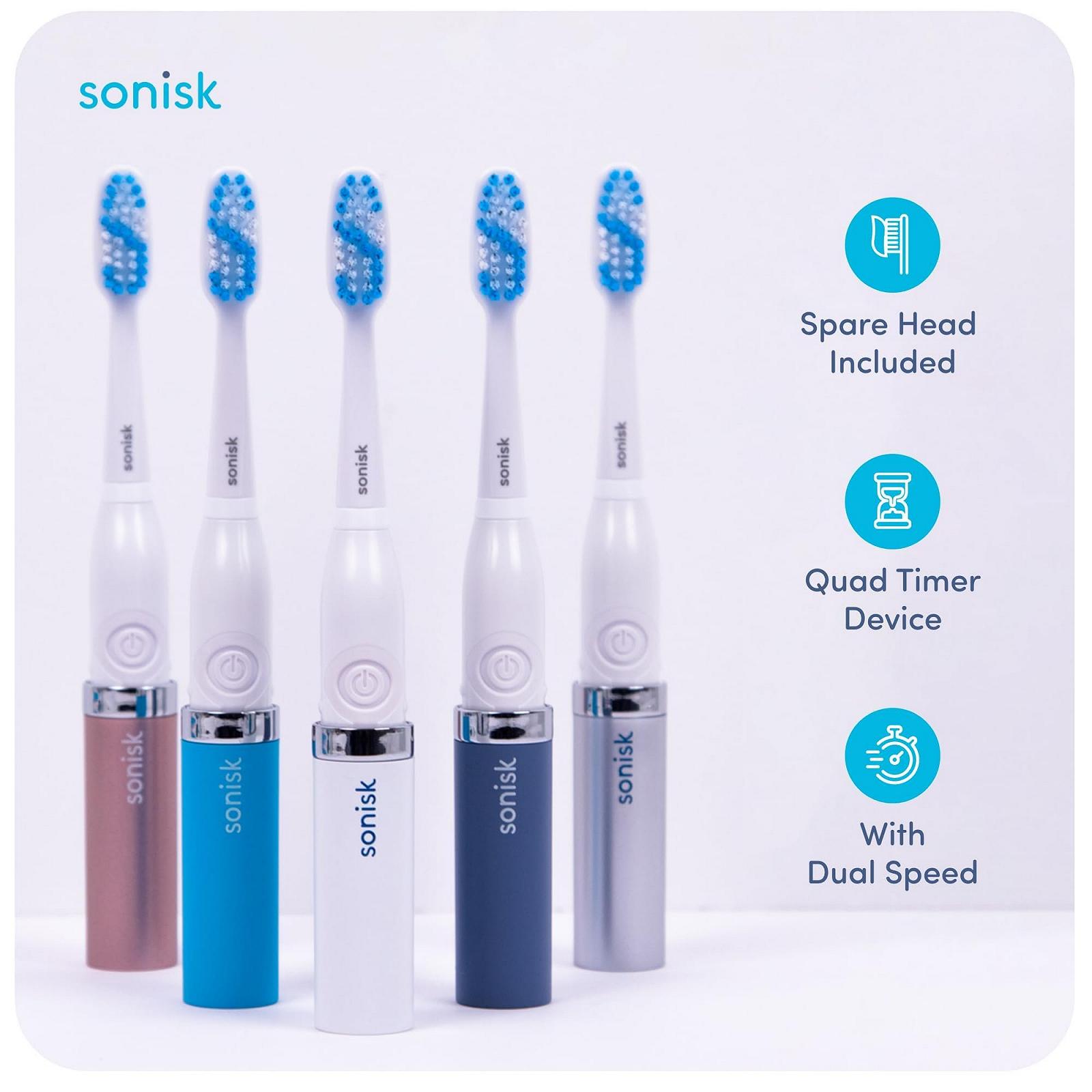 Зубная щетка электрическая Sonisk Pulse на батарейках, портативная, дорожный размер, с антимикробной звуковой технологией, 1 x батарейка, 2 x насадки, 1 x дорожный чехол в комплекте, бирюзовый, фото №4