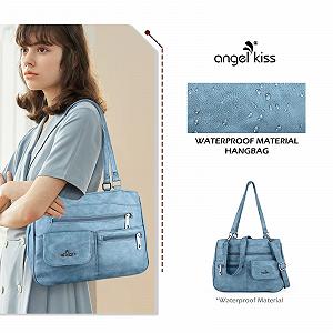 Сумка з ручкою Angel Kiss зі шкіри, світло-блакитна, модна - Фото 1
