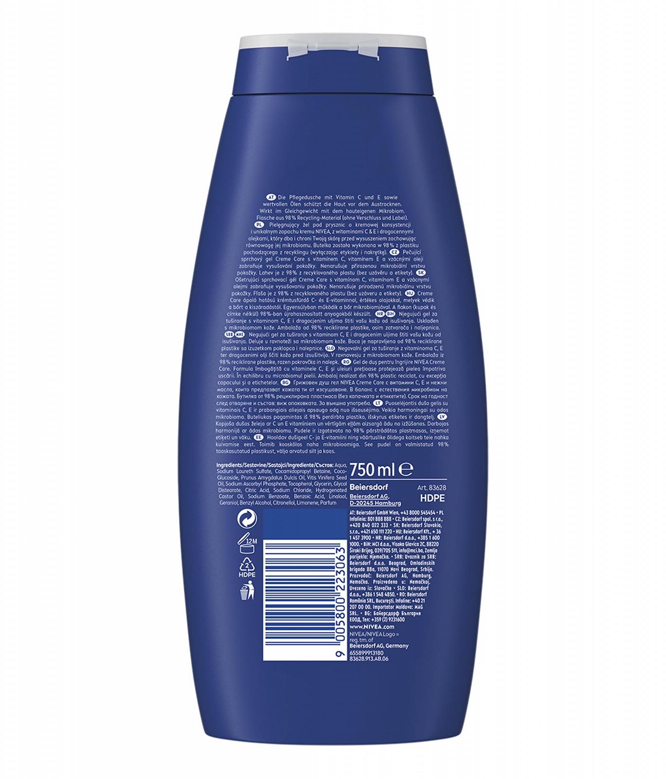 Гель для душа NIVEA Creme Care увлажняющий с витаминами и маслами 750 мл, фото №7