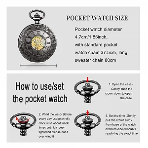 Карманные часы MICGIGI Унисекс с цепочкой-ожерельем, аналоговые, с ручным заводом, черные, с римскими цифрами, механические, винтажные synthetic.ua - Фото 1
