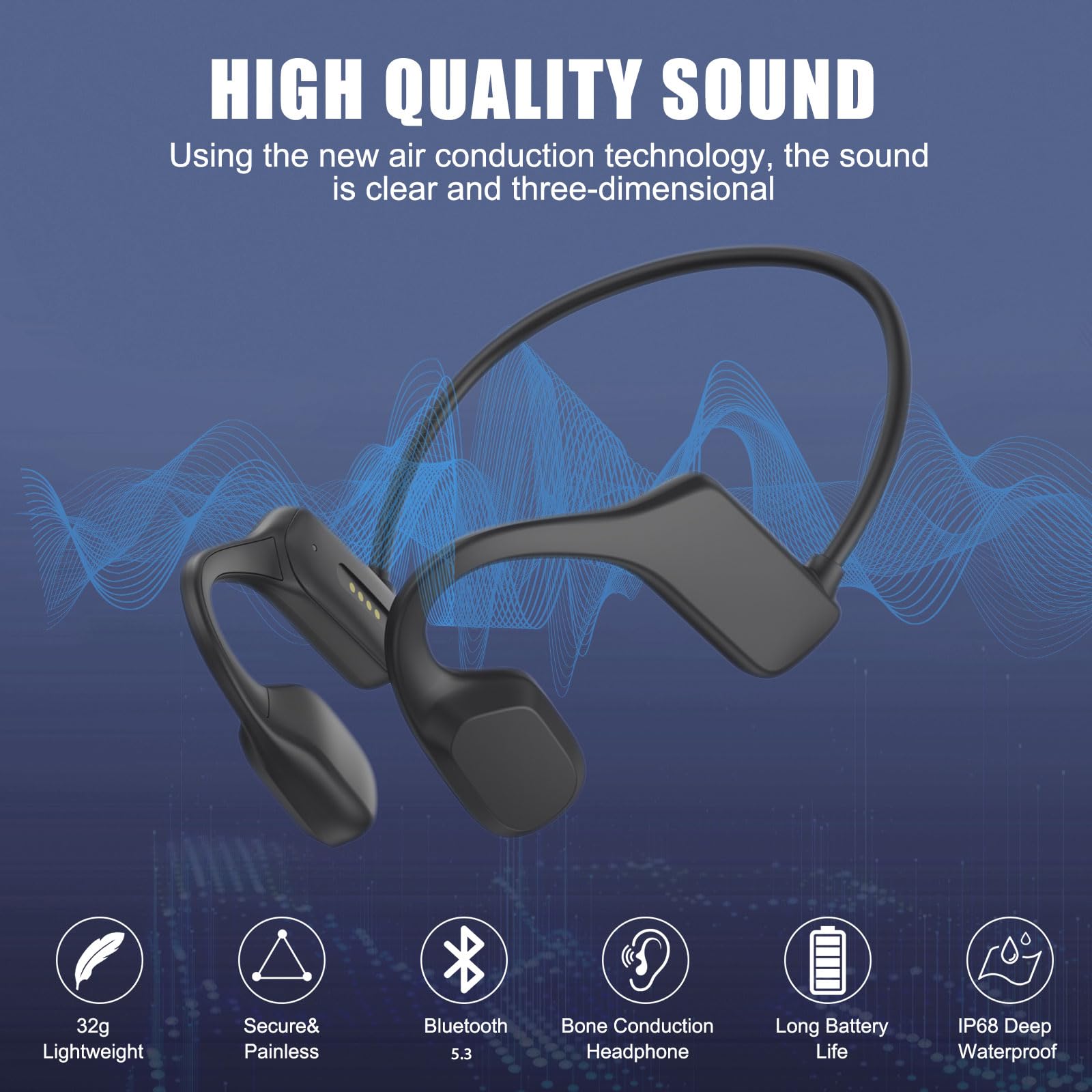 Наушники HONGNIX Bone Sound Bluetooth 5.3 Беспроводные Наушники IP68 32GB Черный, фото №2