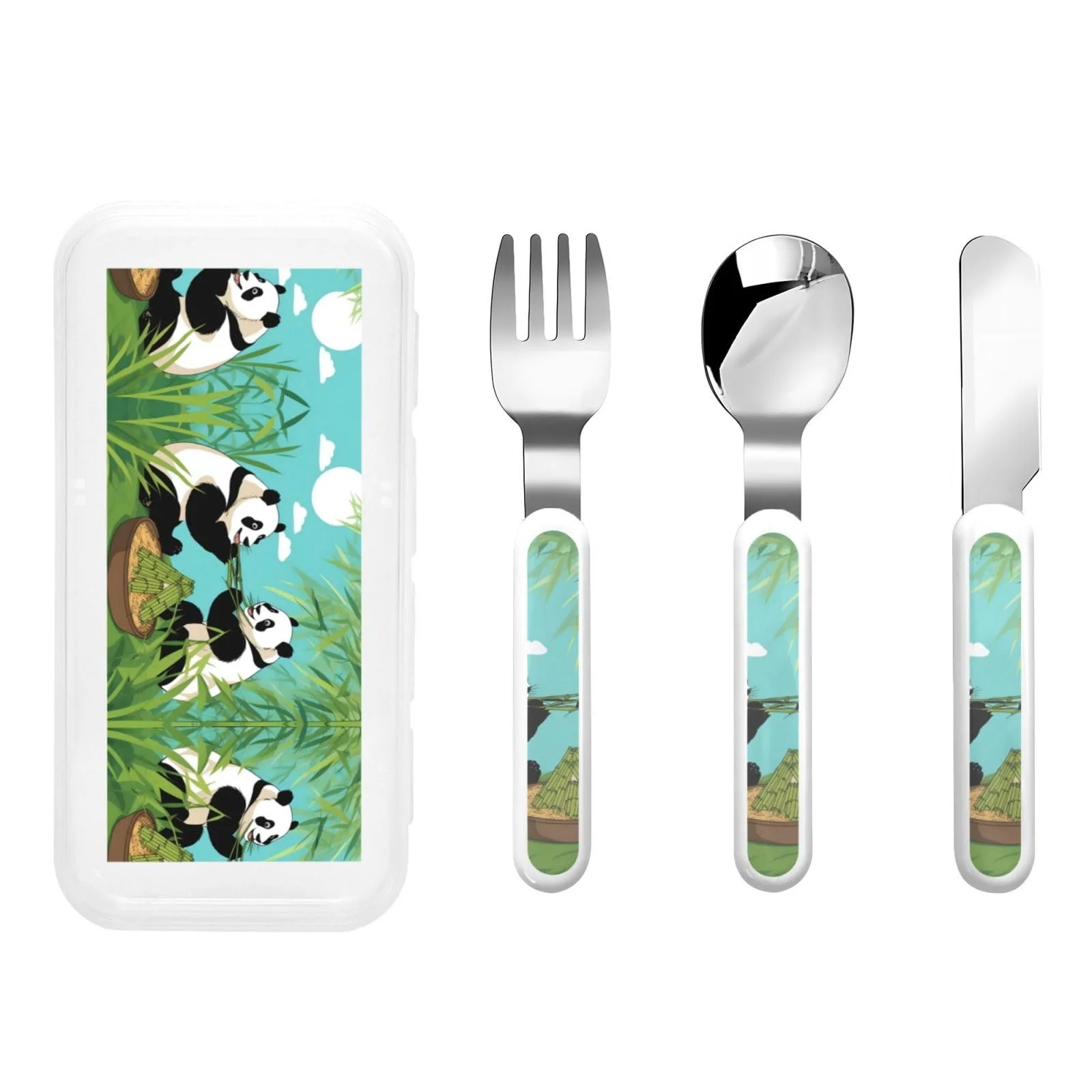 Набір дитячих столових приборів Two Cute Big Pandas з трьох предметів, фото №1 Набір дитячих столових приборів Two Cute Big Pandas з трьох предметів, фото №1