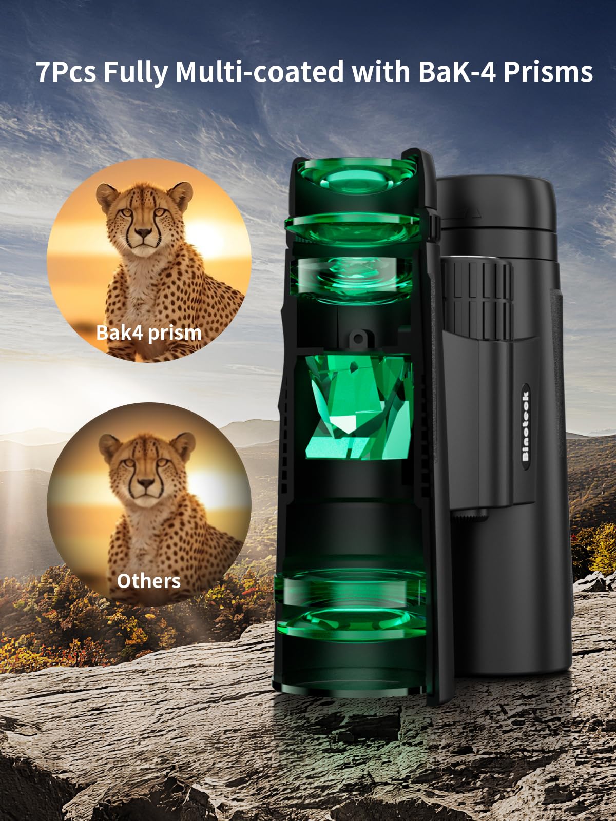 Бінокль Binoteck 12 x 42 Компактний з великим збільшенням BAK4 з адаптером для штатива і телефону Ремінець Чіткий при слабкому освітленні Чорний, фото №3