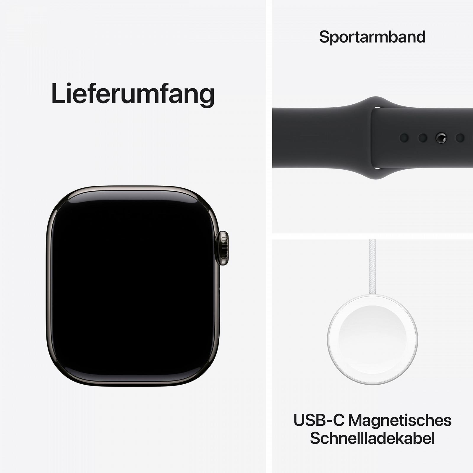 Смарт-годинник Apple Series 10 (GPS + Cellular, 42 мм) Титановий корпус Сірий та Чорний спортивний ремінець (M/L), фото №6