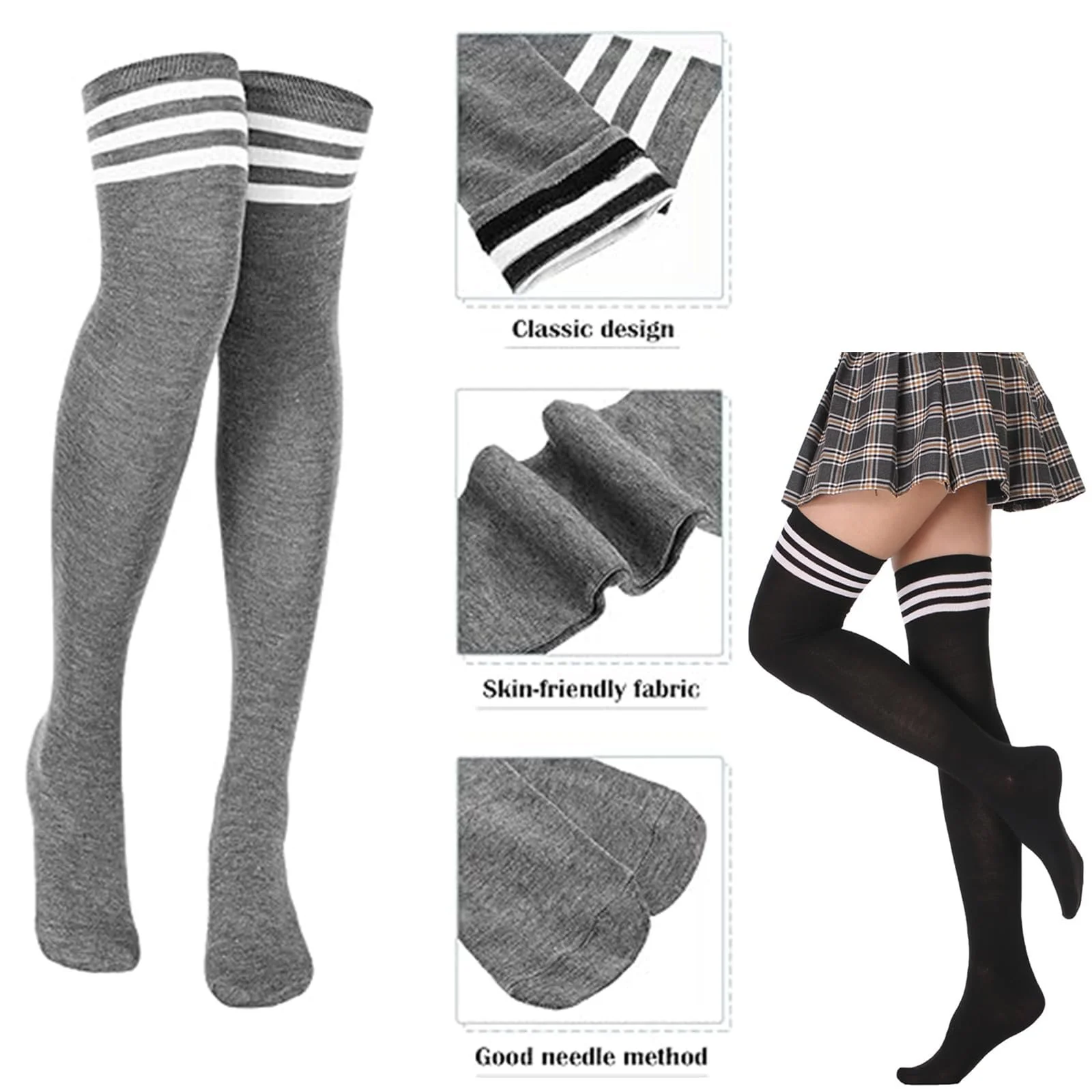 Гольфи Жіночі в смужку вище коліна, 4 пари, різнокольорові, M, фото №3 Гольфи Жіночі в смужку вище коліна, 4 пари, різнокольорові, M, фото №3