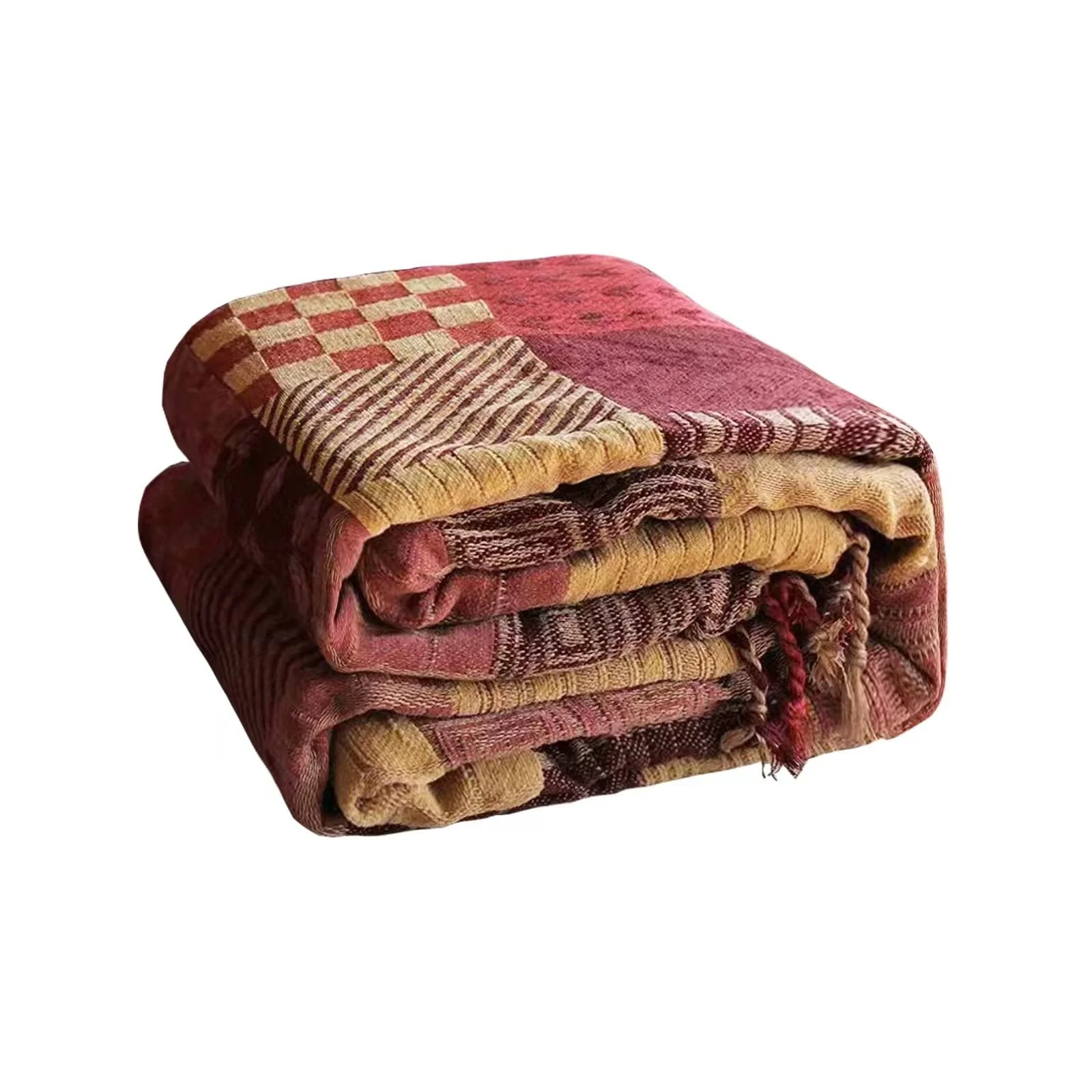 Покрывало VANJOROY Богемный стиль Большое лоскутное одеяло с кисточками для 2 3-местного дивана 100% Мягкий многофункциональный коврик для кровати из синели (220x260см), фото №1