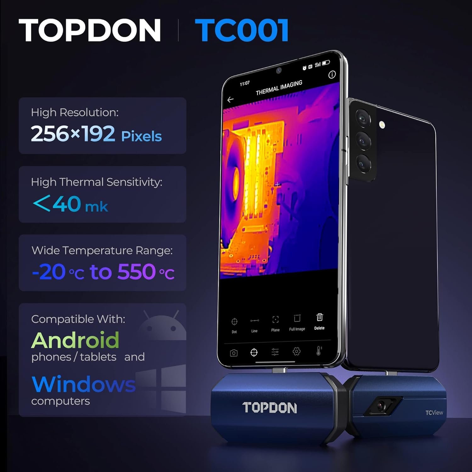 Тепловізійна камера TOPDON TC001 256 x 192 40mk 25Hz Синя, фото №3