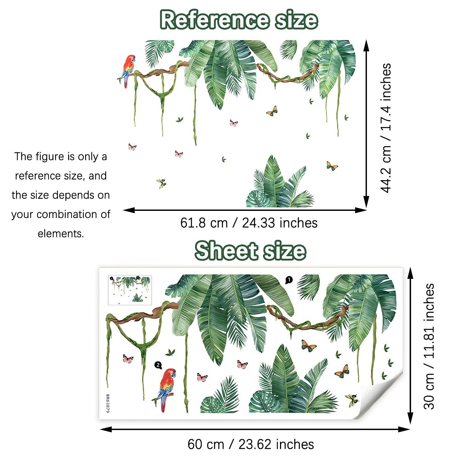 Наклейка на стіну duoyif Tropical Leaves Plants Hanging Vine Green Palm Trees Leaves Birds Зелена, фото №2
