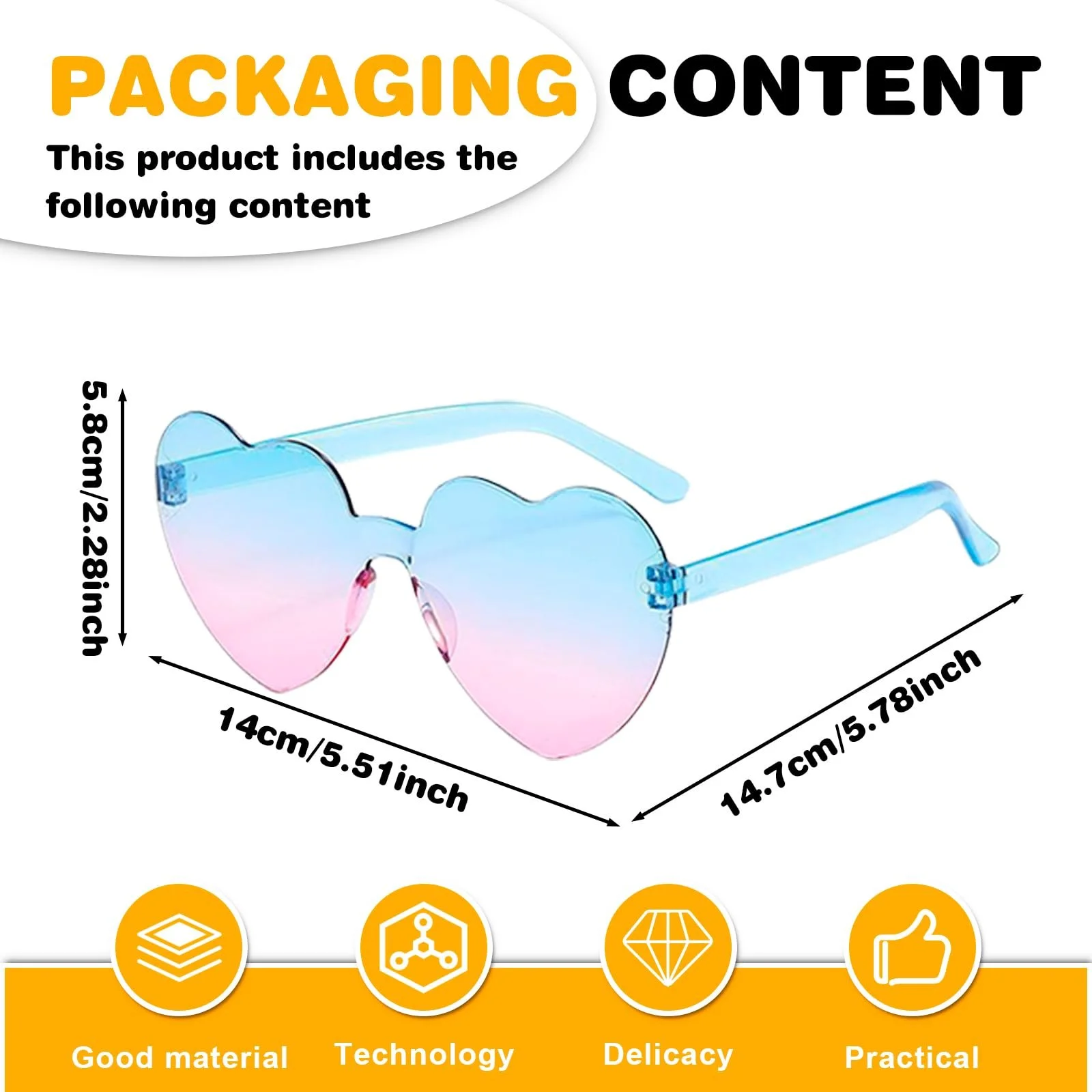 Сонцезахисні окуляри Серце Sporgo 16 пар Без оправи Неонові Різнокольорові Прозорі, фото №2